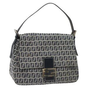 FENDI Zucchino Canvas Mamma Baguette Shoulder Bag Navy Auth 113562V